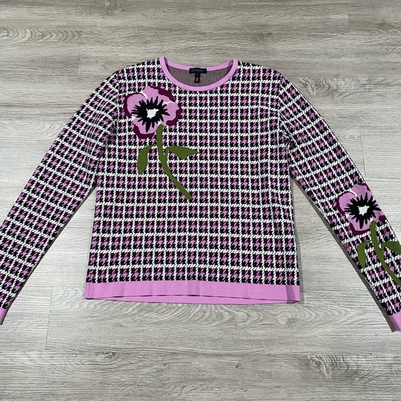 Women’s Escada Skara Houndstooth Poppy Floral Pink Jumper Blouse - Picture 5 of 8